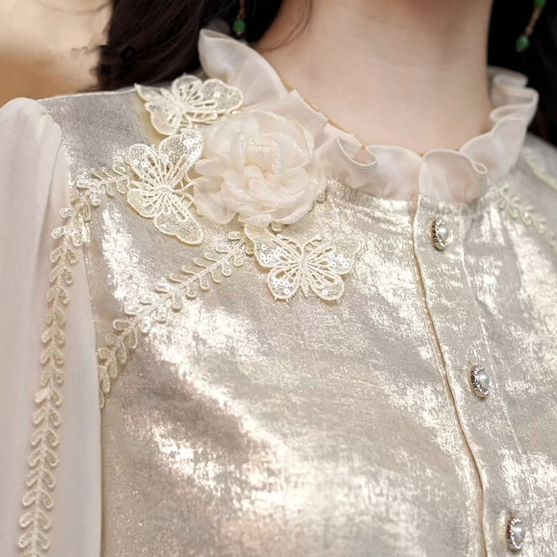 Luxury Lifestyle Women - Luxury Streaming Satin French Long-sleeved Shirt